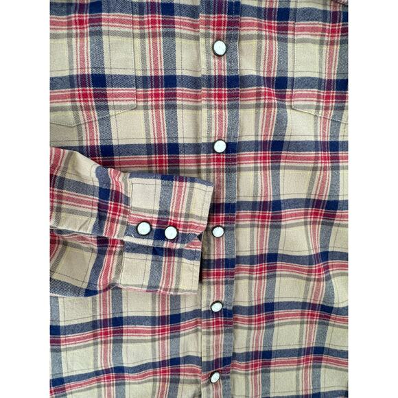 Taylor Stitch Shirt Glacier Pearl Snap Western Flannel Beige Red Navy Cotton L - Picture 4 of 6